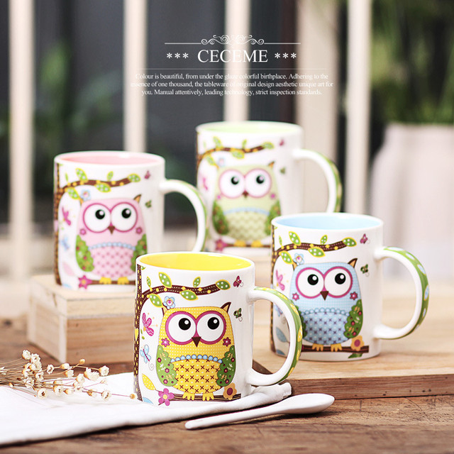 Hot New Zakka Creative Cute Cartoon Ceramic Breakfast Cup Mug Coffee Milk  Tea Mugs Colorful Animal Owl Gifts Tazas Sublimation - Mugs - AliExpress